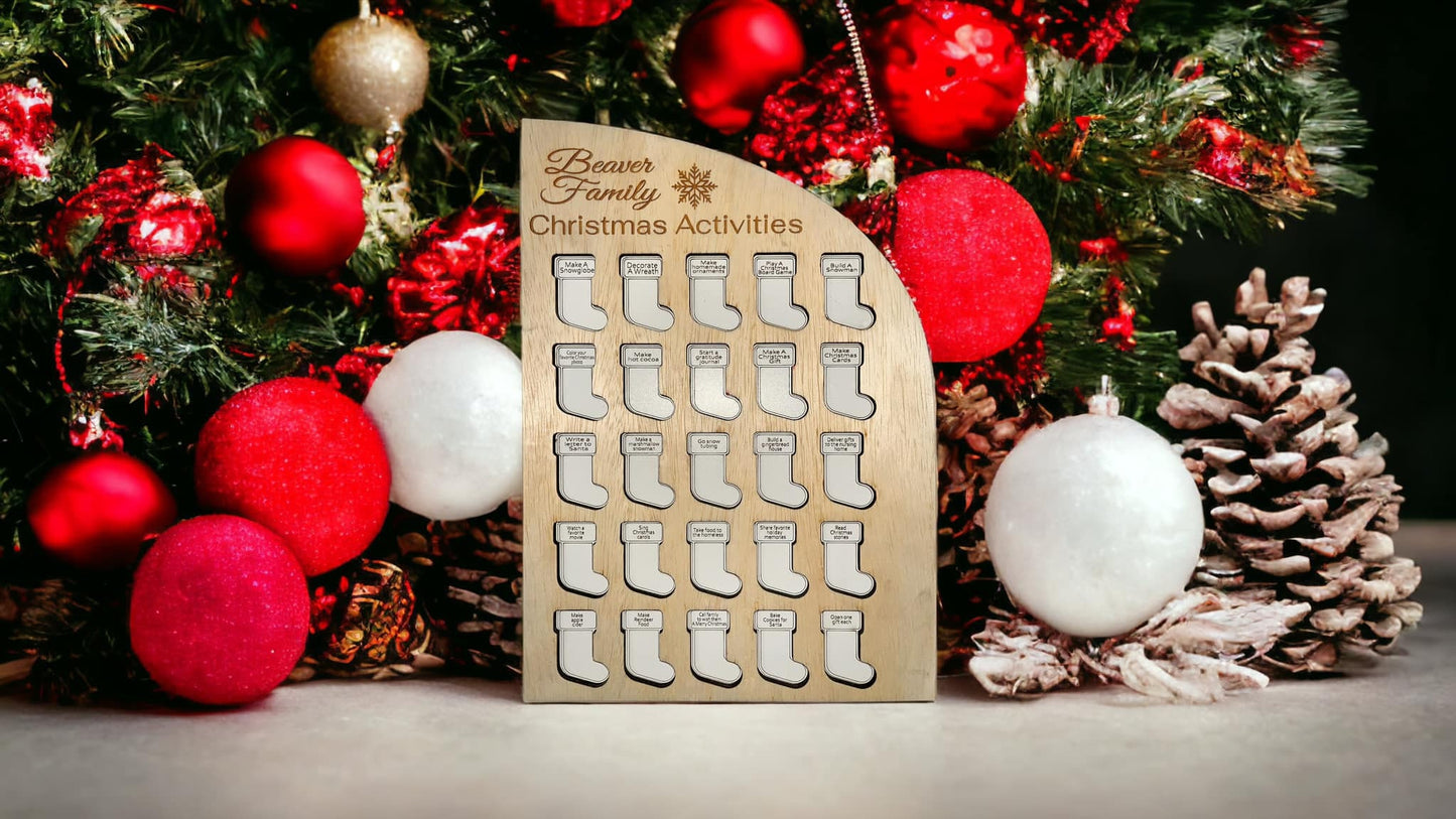 Christmas Activities Advent Calendar, Personalized, Laser Cut, Glowforge Friendly, SVG Digital Download, Stocking