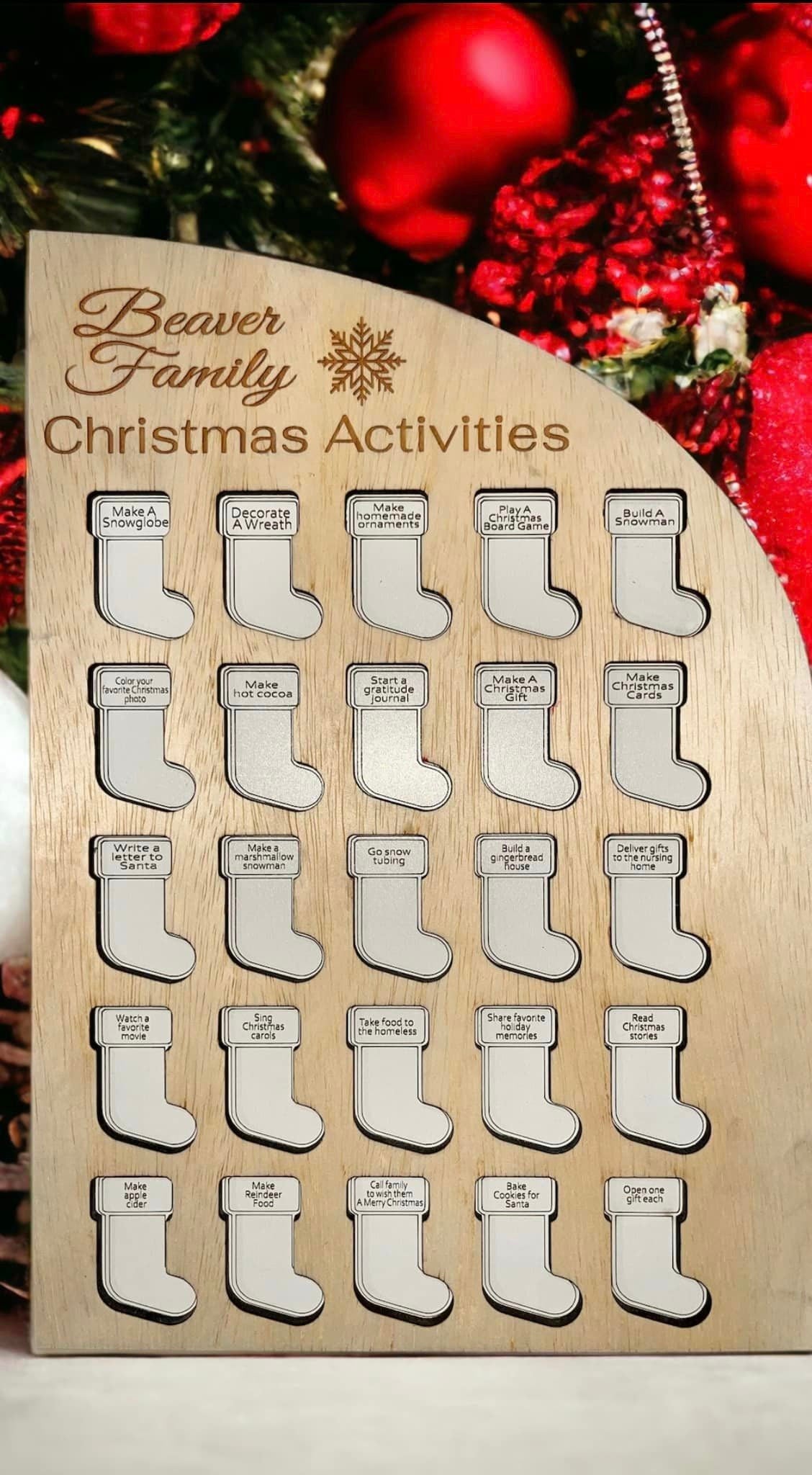 Christmas Activities Advent Calendar, Personalized, Laser Cut, Glowforge Friendly, SVG Digital Download, Stocking