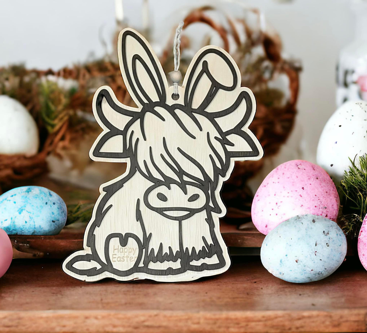 Easter Highland Cow Door Hanger