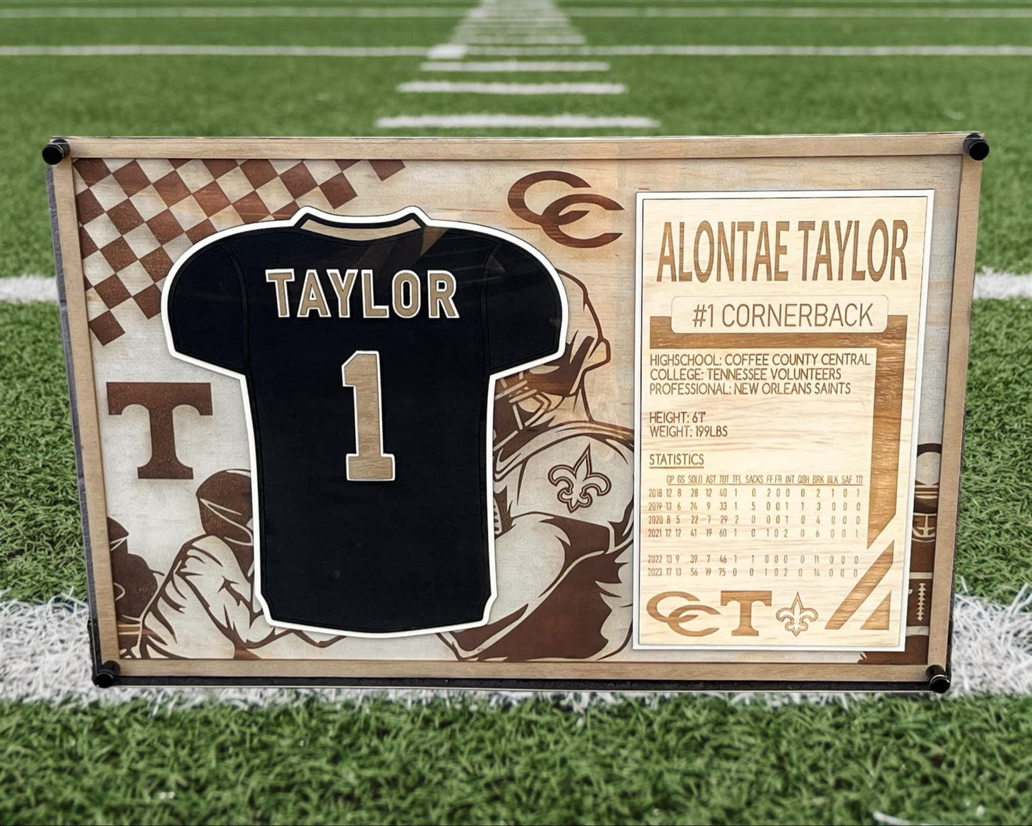Custom Wooden and Acrylic Football Memorabilia Frame | Laser Cut Athlete Wall Art | Personalized Sports Gift