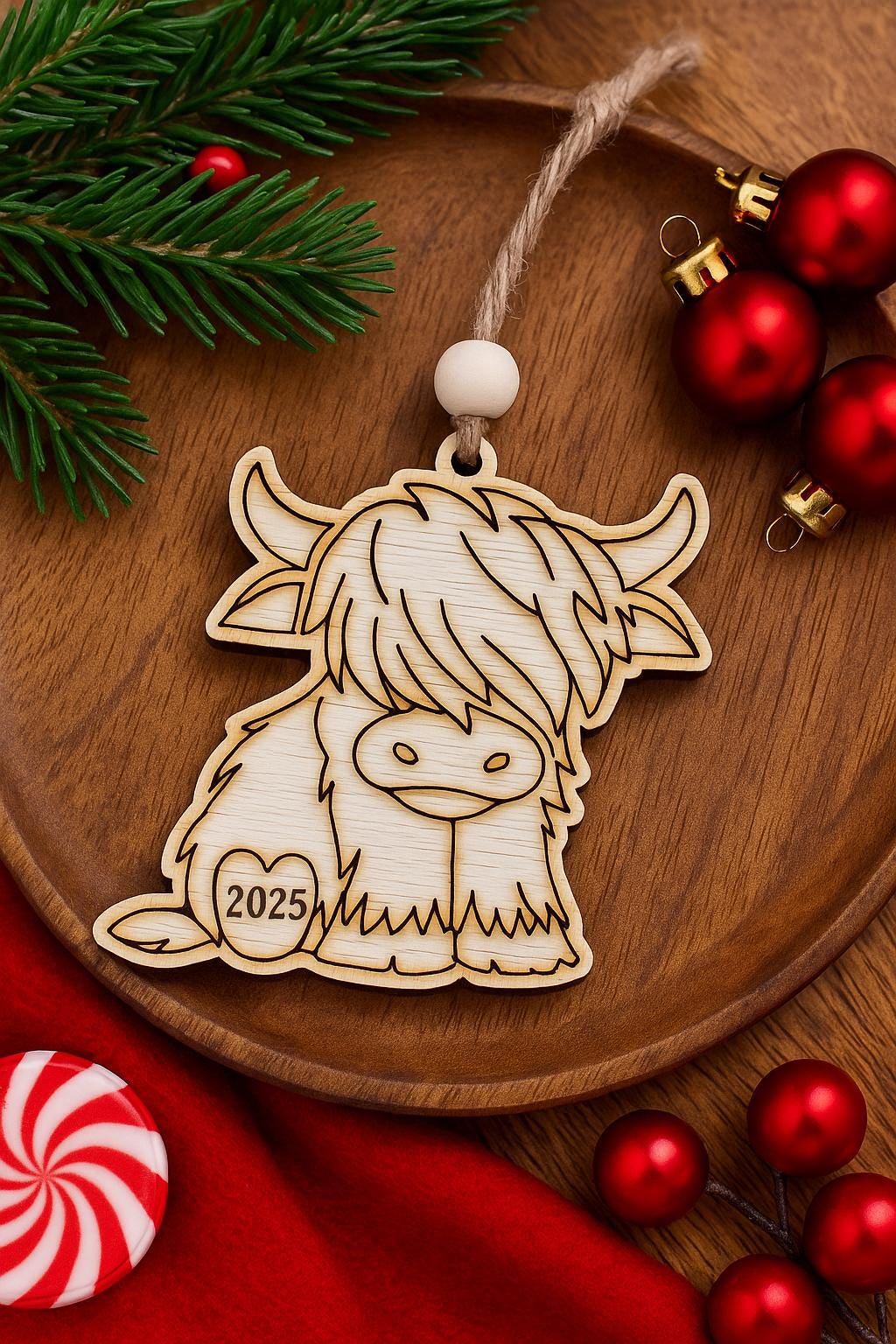 Scottish Highland Cow Ornament SVG-Digital Download-Laser-Cricut-Glowforge-The Original-Christmas