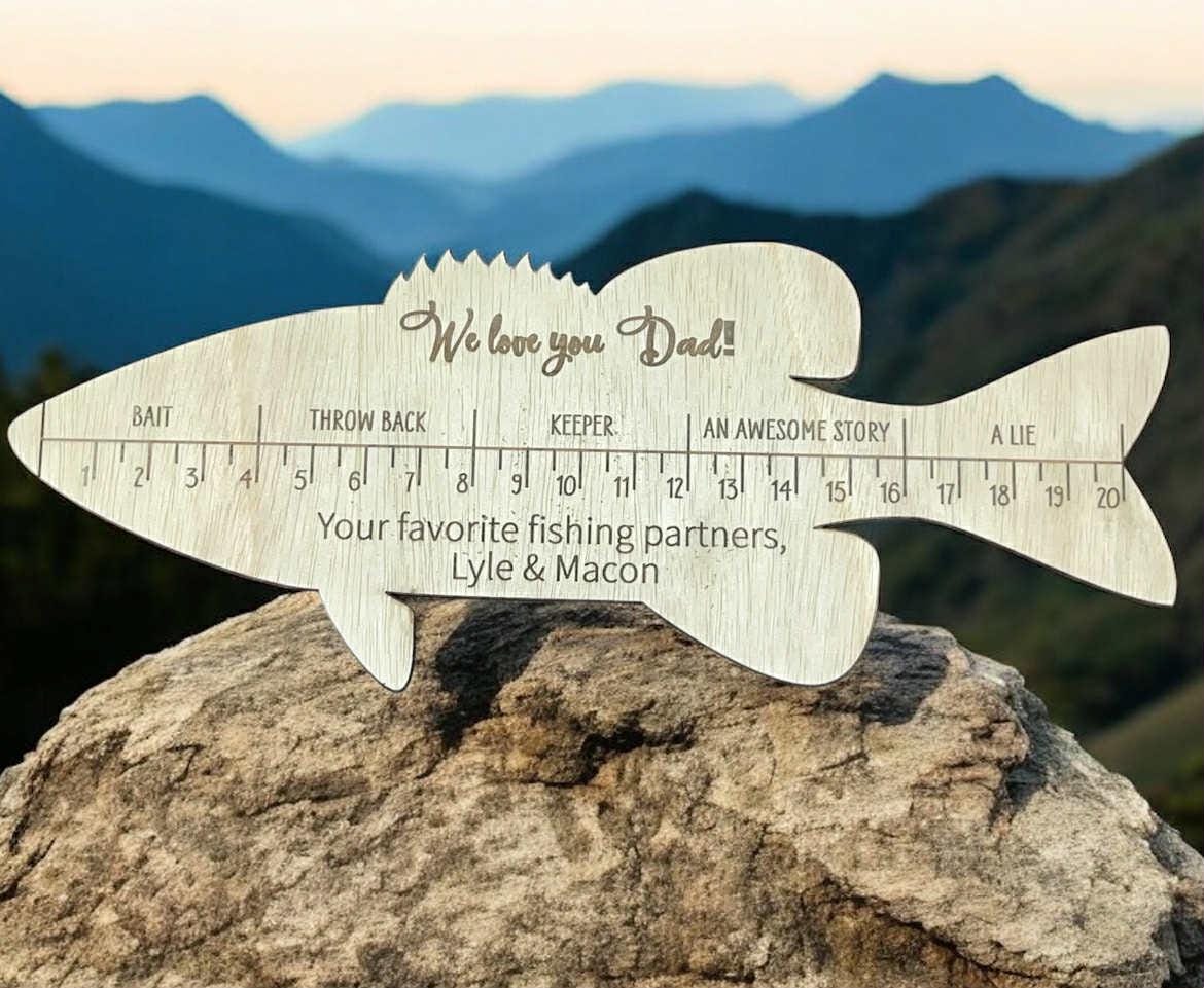 Personalized Wooden Fish Ruler – Father's Day Gift | Laser Engraved Fishing Sign-Father's Day