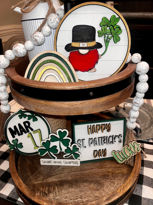 St. Patricks Day Laser Cut Tiered Tray Decor Set