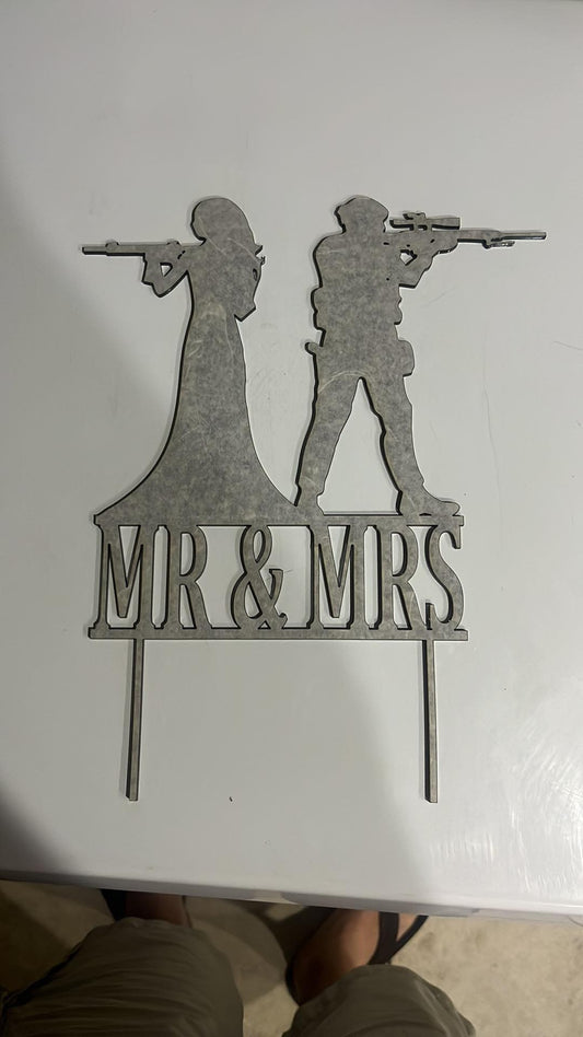 Digital Design Mr & Mrs soldier cake topper