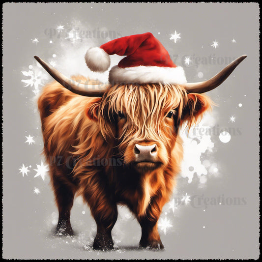 Christmas Highland Cow Digital Image, Sublimation, Direct To Film, Shirts and More