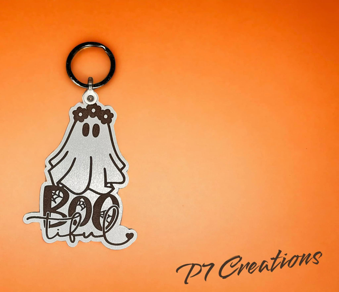 Bootiful Ghost, laser engraved keychain, DIGITAL DOWNLOAD, SVG, Glowforge ready