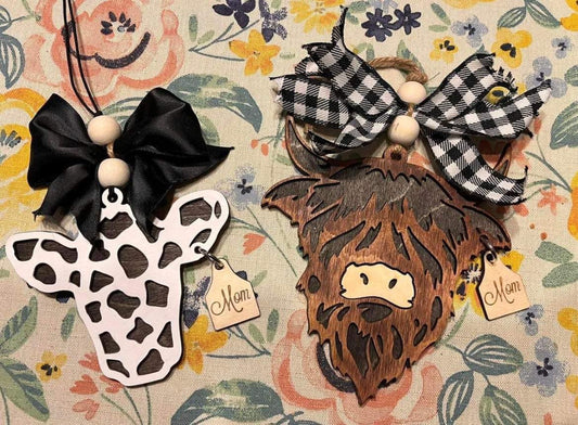 Cow and Highland Cow Car Charm SVG