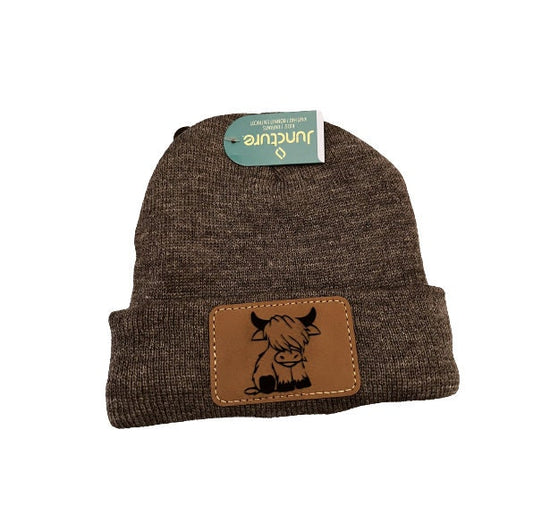 Highland Cow Leather Engraved Beanie-Stocking Cap-Hat
