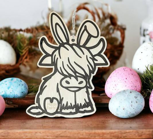 Easter Highland Cow Door Hanger
