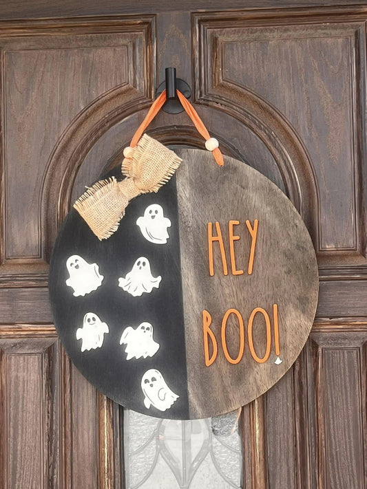 Halloween Ghost Door Hanger - Wooden Laser Engraved Sign - Spooky Fall Decor - Haunted House Decoration - Trick or Treat Welcome Sign