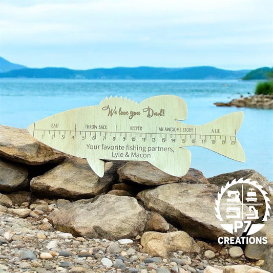 Personalized Wooden Fish Ruler – Father's Day Gift | Laser Engraved Fishing Sign-Father's Day