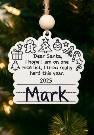Personalized Dear Santa Ornament – Laser Engraved Christmas Tree Keepsake | Custom Name 2025 Holiday Gift for Kids
