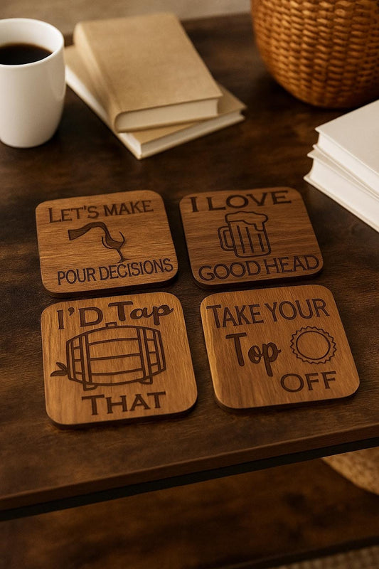 Funny Laser Cut Coaster SVG Bundle – Bar Humor Quotes | Beer, Wine, Alcohol Sayings | Digital Files for Glowforge, Cricut, Laser Cutting
